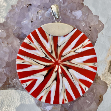 PD 09832 RED-SH-(HANDMADE 925 BALI STERLING SILVER PENDANTS WITH SHELL)